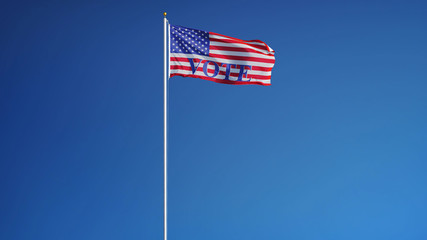 Vote 2016 Presidential Elections USA flag waving against clean sky, long shot, isolated on alpha, composition