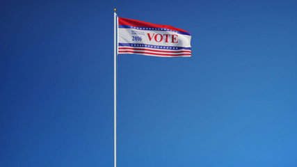 Vote 2016 Presidential Elections USA flag waving against clean sky, long shot, isolated on alpha, composition