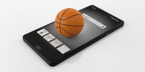 Basketball on a smartphone. 3d illustration