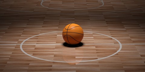 Basketball on wooden background. 3d illustration