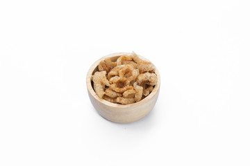 bowl wood stacked high with pork rind