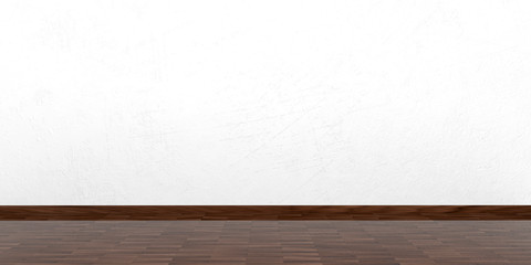 Wooden floor stucco wall. 3d illustration