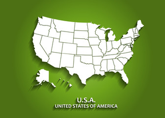 Detailed USA Map on Green Background with Shadows