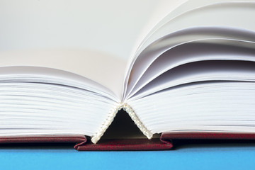 Open book on light table. Back to school. Copy space