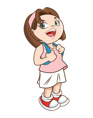little girl kid cartoon with bag icon. Vector illustration
