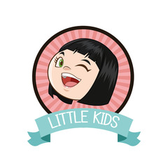 little girl kid cartoon inside seal stamp with ribbon icon. Vector illustration