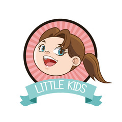 little girl kid cartoon inside seal stamp with ribbon icon. Vector illustration