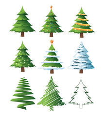 pine tree plant icon set. Merry christmas decoration. Colorful design. Vector illustration