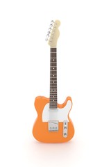 Isolated orange electric guitar on white background.  Musical instrument for rock, blues, metal songs. 3D rendering.