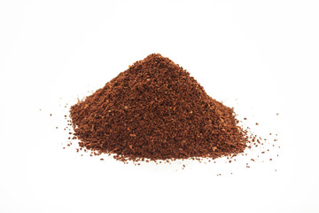 Ground coffee heap on white background