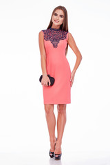 Beauty stylish woman wear silk dress fashion style look business