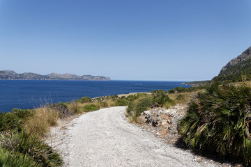 Fototapeta na wymiar Mallorca Weg mit Blick über die Bucht von Pollenca zum Cap Forme