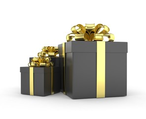 three gift boxes with bows isolated on white. 3d rendering.