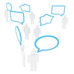 people with talk bubbles isolated over a white background. 3d rendering.