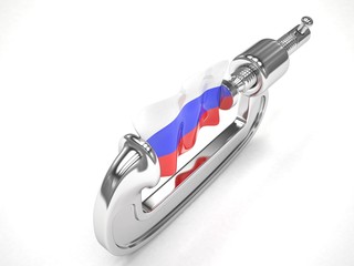 Russia's flag in clamp, crisis, sanction concept. 3d rendering.