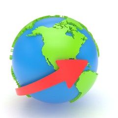 Arrow and Earth globe. 3d render