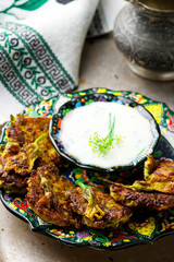 vegetable marrows fritters with joghurt