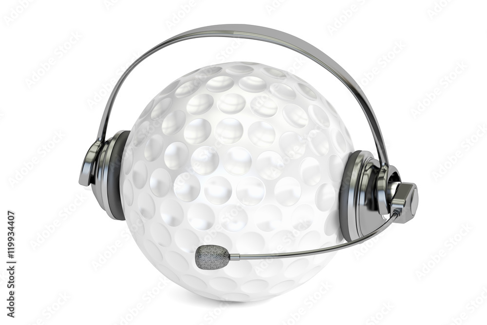 Wall mural golf ball with headset or headphones 3d rendering