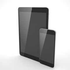 Tablet and smartphone on a white. 3d rendering.