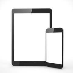 Tablet and smartphone on a white. 3d rendering.