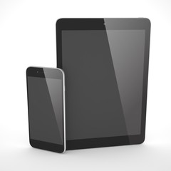 Tablet and smartphone on a white. 3d rendering.