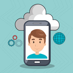 man cloud smartphone apps vector illustration eps10