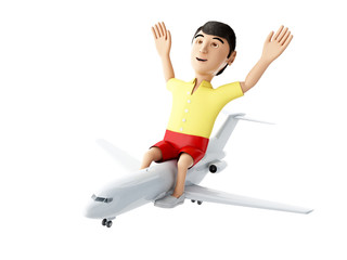 3d people tourist with suitcases. Isolated white background.