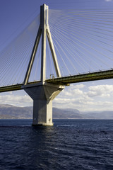 Cable-stayed suspension bridge crossing Corinth Gulf strait, Gre
