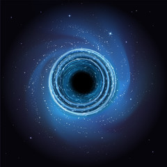 vector illustration. Black hole in space, abstract background. Stars, meteor, galaxy.
