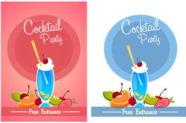Summer, Cocktail party, Cartoon Style, Vector Illustration
