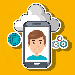 man cloud smartphone apps vector illustration eps10