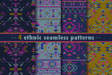 Set of four colorful ethnic seamless patterns