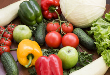 Close up of various colorful raw vegetables. Healthy food background