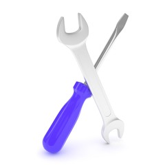 3D Illustration Wrench and screwdriver, service concept