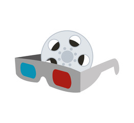 3d glasses film reel cinema movie entertainment show icon. Flat and Isolated design. Vector illustration