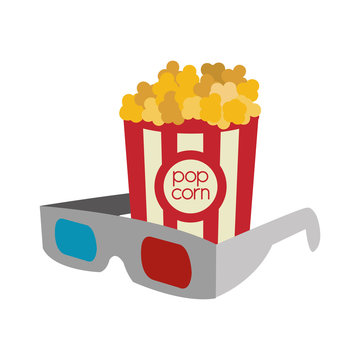 pop corn 3d glasses film cinema movie entertainment show icon. Flat and Isolated design. Vector illustration