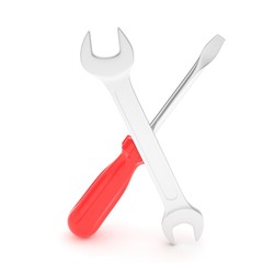 3D Illustration Wrench and screwdriver, service concept