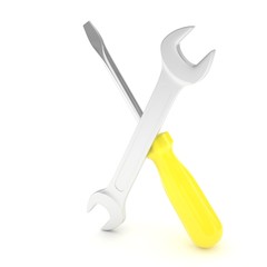 3D Illustration Wrench and screwdriver, service concept