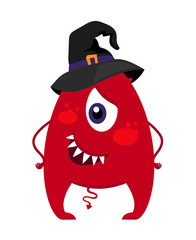 Halloween monster in witch hat vector isolated on white background