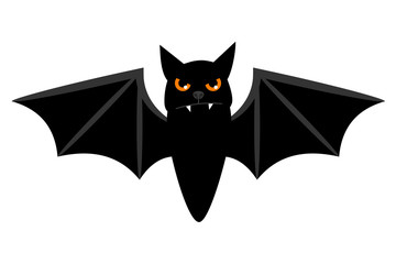 Halloween flying bat isolated on white background. Scary eyes vampire vector bat