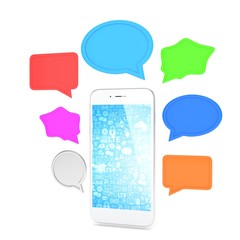 smartphone with bubbles isolated on white background. 3d rendering.