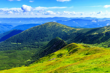 Picturesque Carpathian mountains landscape, view from the height, Ukraine.