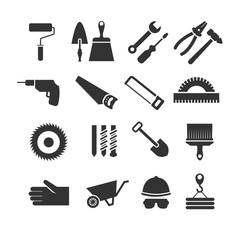 Construction tools vector black icons set