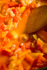 Cooking stew with mixed and colorfull vegetables
