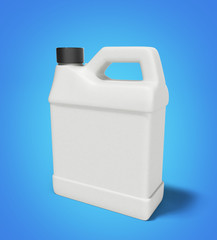 white plastic canister for motor oil isolated on blue background