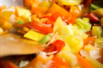 Cooking stew with mixed and colorfull vegetables