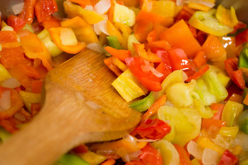 Cooking stew with mixed and colorfull vegetables