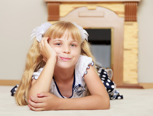 The girl near the fireplace