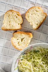 Bread slices with stew dish