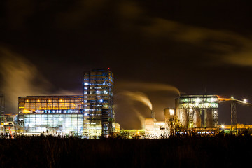 Petrochemical plant in night. Long exposure photography
